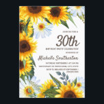 Invitation Fleurs de soleil jaunes Marguerites blanches 30e a<br><div class="desc">Des tournesols rustiques jaunes et marron et des marguerites blanches avec de beaux feuilles verts sur l'invitation blanche de fête du 30e anniversaire pour les femmes. Le dos de cette carte a un motif à pois jaune sur blanc. Contactez-nous pour obtenir de l'aide sur la personnalisation ou pour demander des...</div>