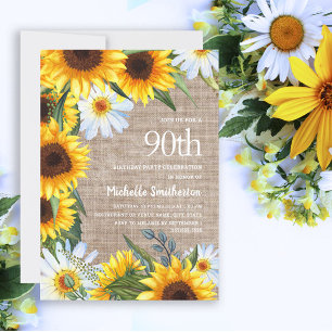 Invitation Fleurs de soleil jaunes Marguerites blanches 90e a