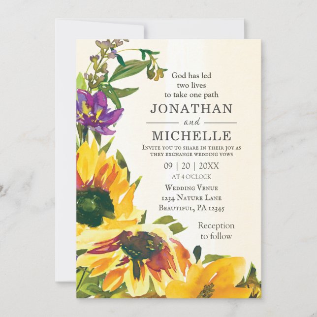 Invitation Fleurs de soleil jaunes Rustique Floral Mariage ch (Devant)