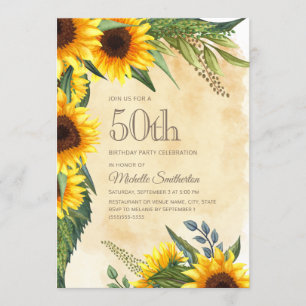 Invitation Fleurs de soleil jaunes rustiques 50e anniversaire
