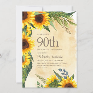 Invitation Fleurs de soleil jaunes rustiques 90e anniversaire