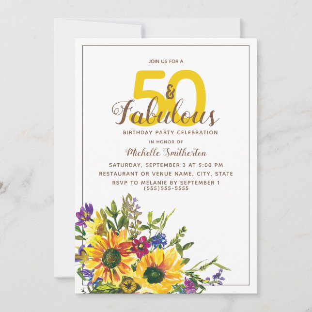 Invitation Fleurs de soleil jaunes violet Floral 50 Fabuleux (Devant)