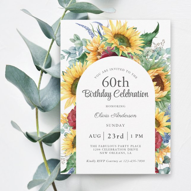 Invitation Fleurs de soleil joyeux Botanique 60e fête d'anniv (Créateur téléchargé)