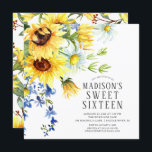 Invitation Fleurs de soleil joyeux Sweet sixteen fête d'anniv<br><div class="desc">Invitation sweet sixteen moderne avec un beau bouquet de tournesols & marguerites sur un arrière - plan blanc avec un dos de coordination pour une touche spéciale supplémentaire.</div>