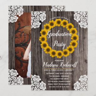 Invitation Fleurs de soleil   Lace Photo Graduation Party
