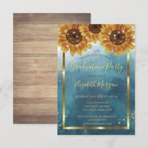 Invitation Fleurs de soleil, Lumières, Bois, Confetti Graduat