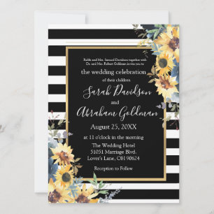 Invitation Fleurs de soleil noires et blanches Mariage juif