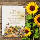 Invitation Fleurs de soleil papillons 60e fête d'anniversaire<br><div class="desc">Elégant tournesol et papillons femme 60e anniversaire invitation de fête. Contactez-moi pour obtenir de l'aide sur vos personnalisations ou pour demander des produits Zazzle correspondants ou coordonnés supplémentaires pour votre groupe.</div>