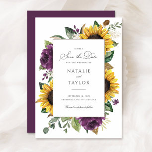 Invitation Fleurs de soleil pourpre vert rustique Enregistrer
