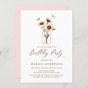 Invitation Fleurs de soleil roses à Mason Jar fête d'annivers