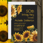 Invitation Fleurs de soleil rustique élégant Noir 50e anniver<br><div class="desc">Invitation rustique et élégante à la fête du 50ème anniversaire avec des tournesols jaunes sur un arrière - plan noir. Contactez-moi pour obtenir de l'aide sur vos personnalisations ou pour demander des produits Zazzle correspondants ou coordonnés supplémentaires pour votre célébration.</div>