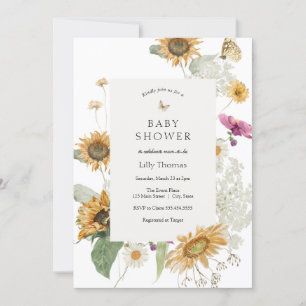 Invitation Fleurs de soleil rustiques Baby shower d'été tardi