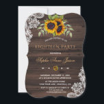 Invitation Fleurs de soleil rustiques Bois Dix-huit fête d'an<br><div class="desc">Design rustique de carte de mariage campagnard avec bouquets de tournesols aquarelles,  flèches avec les coeurs et tournesols comme diviseur,  le tout sur un ancien arrière - plan de grange. Utilisez l'outil Personnaliser pour ajouter vos informations. Les articles correspondants se trouvent dans ma collection! 8th Birthday.</div>