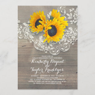 Invitation Fleurs de soleil rustiques Dentelle de bois