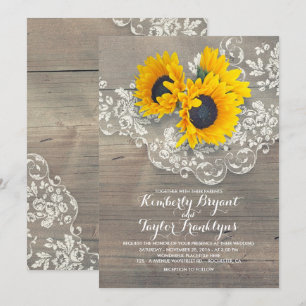 Invitation Fleurs de soleil rustiques et Mariage de dentelle 