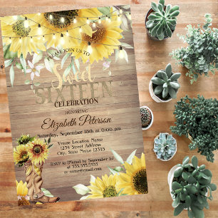 Invitation Fleurs de soleil rustiques Lumières Bois doux 16