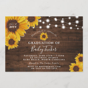 Invitation Fleurs de soleil rustiques & Lumières Graduation P