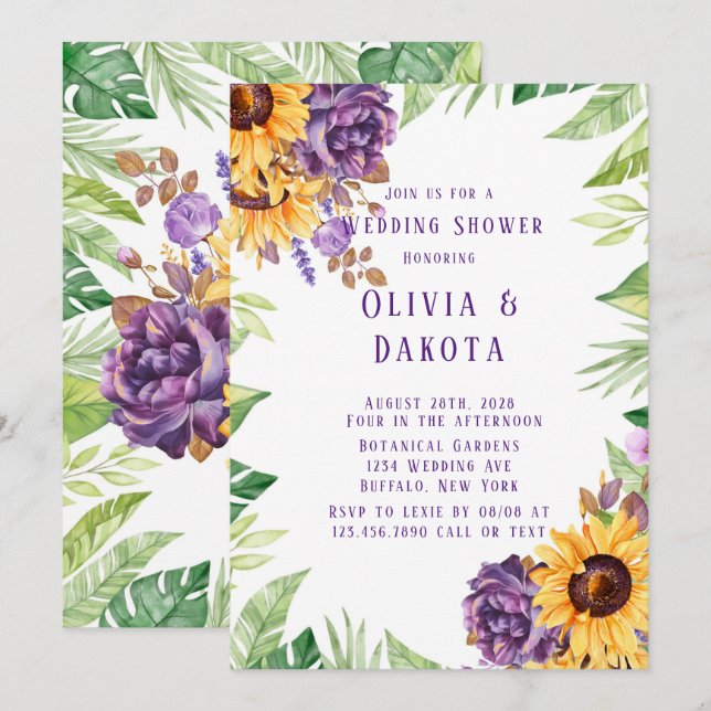 Invitation Fleurs de soleil verdoyantes Wedding shower floral (Devant / Derrière)