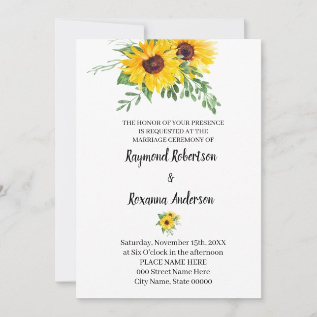 Invitation Fleurs de soleil Verdure Mariage Country Chic (Devant)