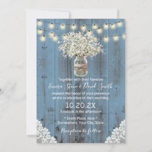 Invitation Fleurs de souffle de bébé Dusty Blue Barn Mariage