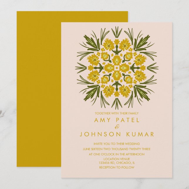 Invitation Fleurs de style vintage mandala botanique dessinée (Devant / Derrière)