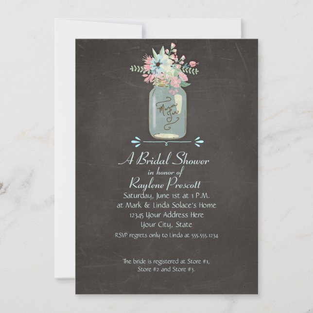 Invitation Fleurs de tableau noir Rustique Mason Jar Floral m (Devant)