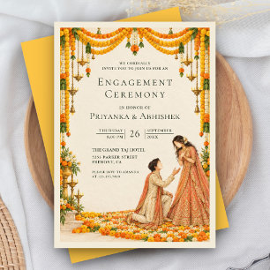 Invitation Fleurs de Tagetes Cérémonie d'engagement indienne