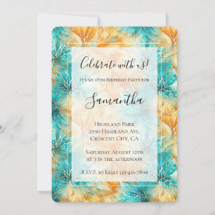 Invitation Fleurs de Tangerine Turquoise Anniversaire