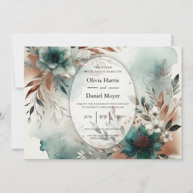 Invitation Fleurs de Téard dans la Fleur de Bronze Mariage (Devant)
