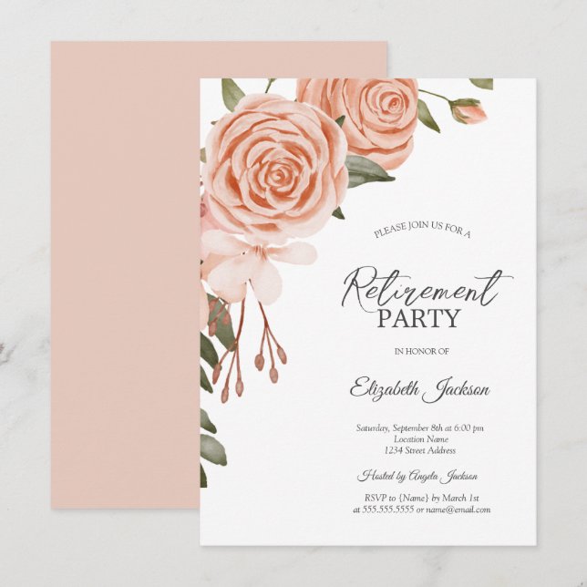 Invitation Fleurs de teint rosé aquarelle pour une douche de  (Devant / Derrière)