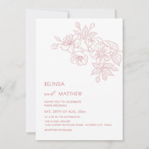 Invitation Fleurs de teint rosé Noms de famille uniquement Mi