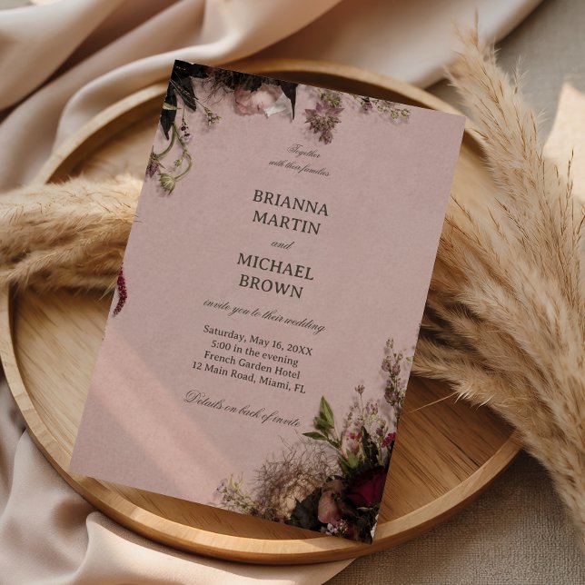 Invitation Fleurs de Teint Rosé Romantique (Créateur téléchargé)