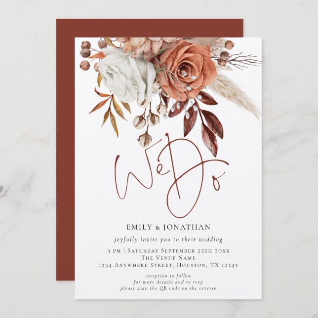 Invitation Fleurs de Terracotta Rustique Nous faisons Code QR (Devant / Derrière)