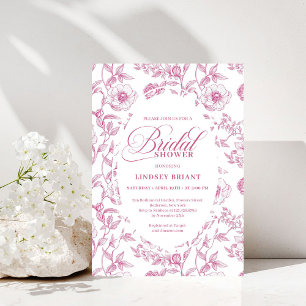 Invitation Fleurs de toile de Jouy roses rose poussiéreux Inv