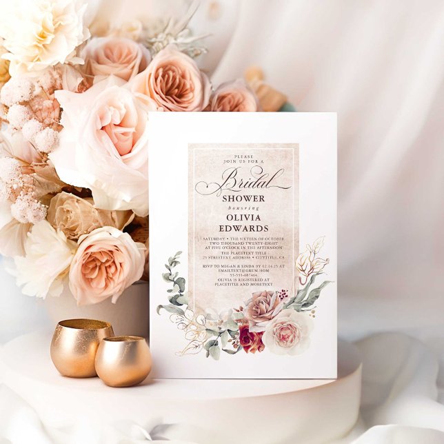 Invitation Fleurs de tons de terre Boho Elégante Fête des mar (Earthy Fall Bridal Shower Invitations)
