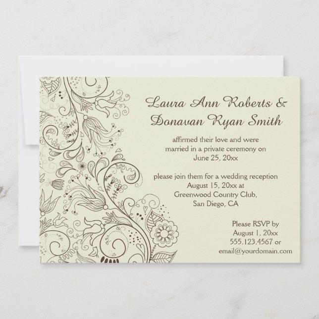 Invitation Fleurs de tourbillons esquissés marron sur mariage (Devant)