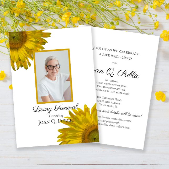 Invitation Fleurs de Tournesol Jaune Vivant Fête funéraire (Créateur téléchargé)