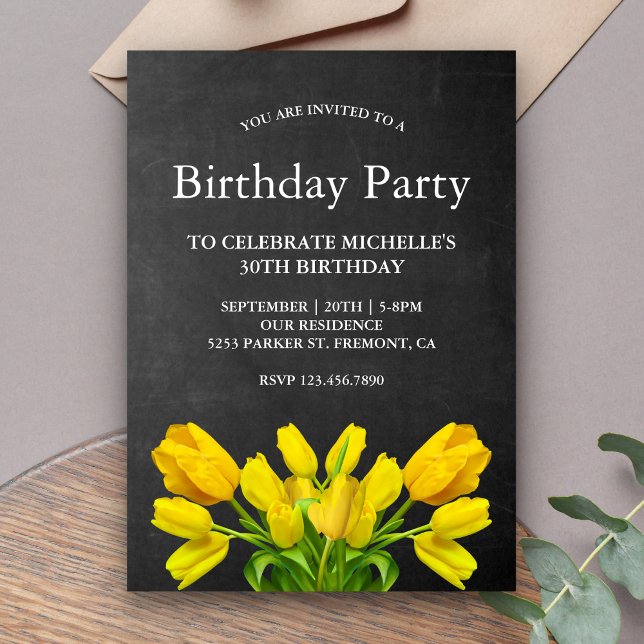 Invitation Fleurs de tulipe jaune vif fête d'anniversaire (Créateur téléchargé)