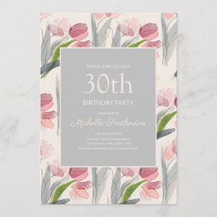 Invitation Fleurs de Tulipes Aquarelle Rose Pâle 30ème Annive