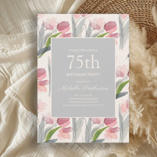 Invitation Fleurs de Tulipes Aquarelle Rose Pâle 75e Annivers