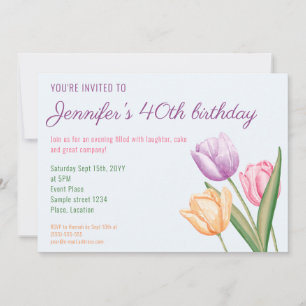 Invitation Fleurs de tulipes aquarelles colorées 40e annivers