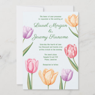 Invitation Fleurs de tulipes pastel aquarelle Mariage de prin