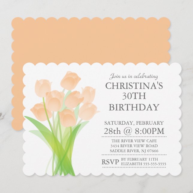 Invitation Fleurs de tulipes typographiques modernes Fête d'a (Devant / Derrière)