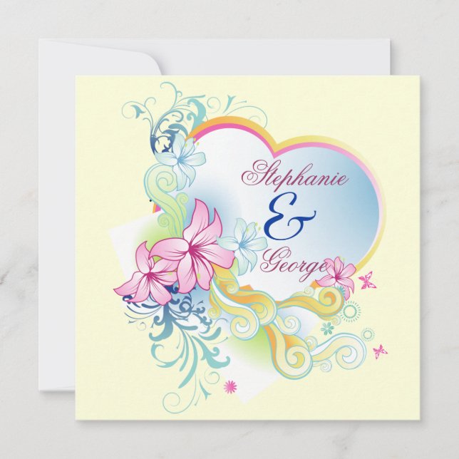 Invitation Fleurs de vecteur et cœur Sauvegarder la date de m (Devant)