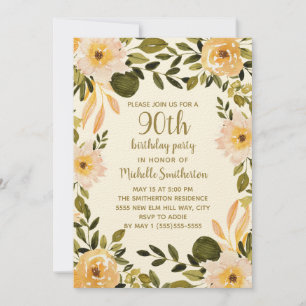 Invitation Fleurs de verdure à la crème jaune 90e anniversair