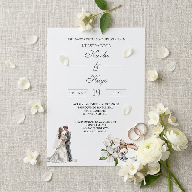 Invitation Fleurs de verdure avec alliance Mariage espagnol (Créateur téléchargé)