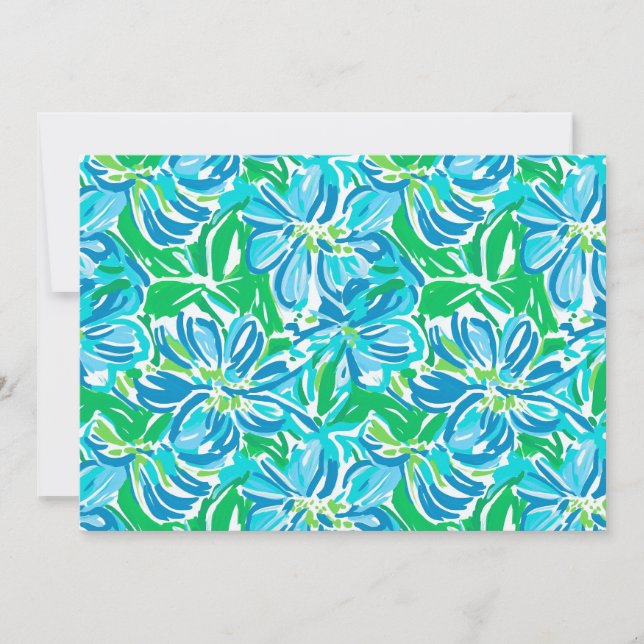 Invitation Fleurs de verdure bleues chic  (Devant)