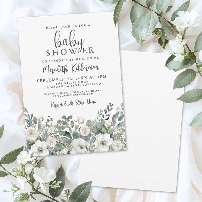 Invitation Fleurs de verdure Eucalyptus Baby Shower (Floral Greenery Eucalyptus Baby Shower Invitation)