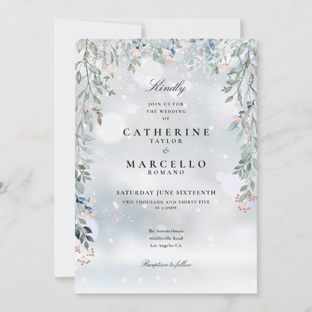 Invitation Fleurs de verdure Fleurs sauvages Mariage d'hiver (Devant)