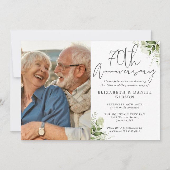 Invitation Fleurs de verdure pour le 70e anniversaire de mari (Devant)
